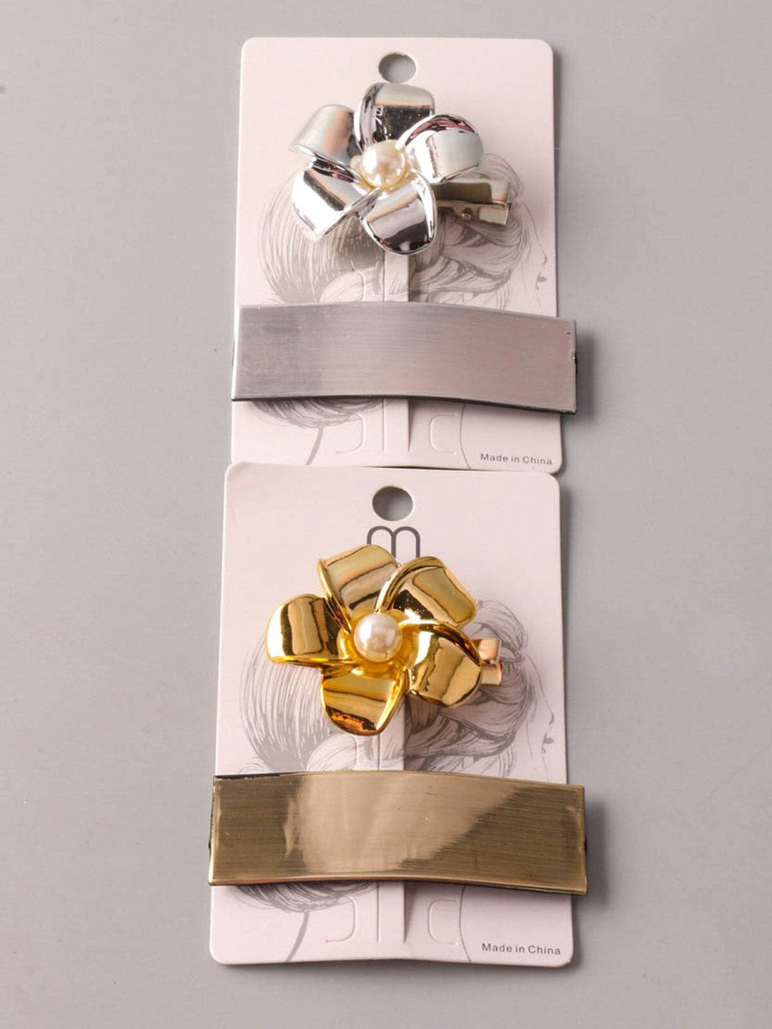 FASHION GOLD & SILVER FLOWER HAIR CLIPS SET