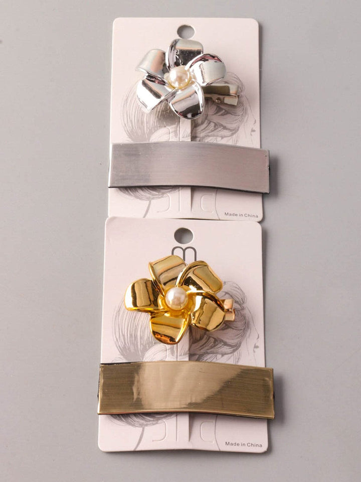 FASHION GOLD & SILVER FLOWER HAIR CLIPS SET