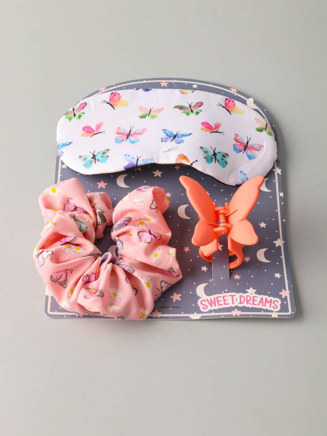 FASHION SCRUNCHIE CLAW CLIP & BUTTERFLY MASK SET