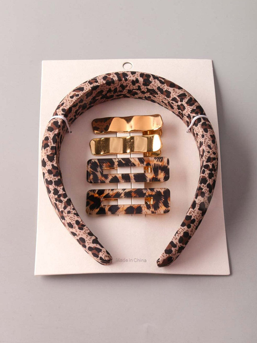 FASHION ANIMAL PRINT HEADBAND & HAIR CLIPS 5PCS. SET