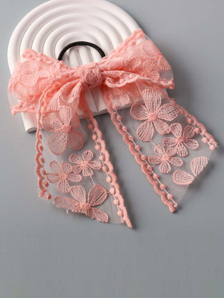 FASHION ASSORTED COLORS LACE BOW DETAILED SCRUNCHIES