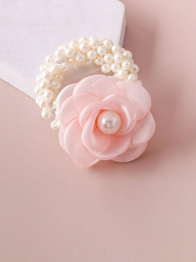 WOMEN'S ASSORTED COLORS FLOWER PEARL HAIR SCRUNCHIES