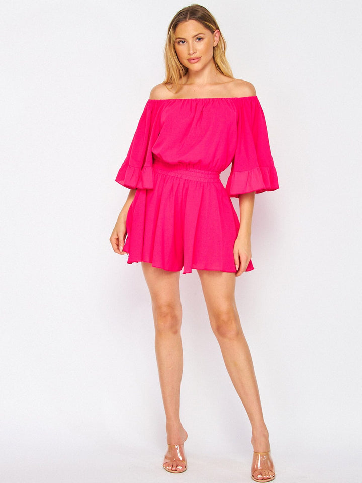 WOMEN'S OFF SHOULDER RUFFLE SLEEVES SMOCK WAIST ROMPER
