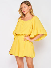 WOMEN'S OFF SHOULDER RUFFLE SLEEVES SMOCK WAIST ROMPER
