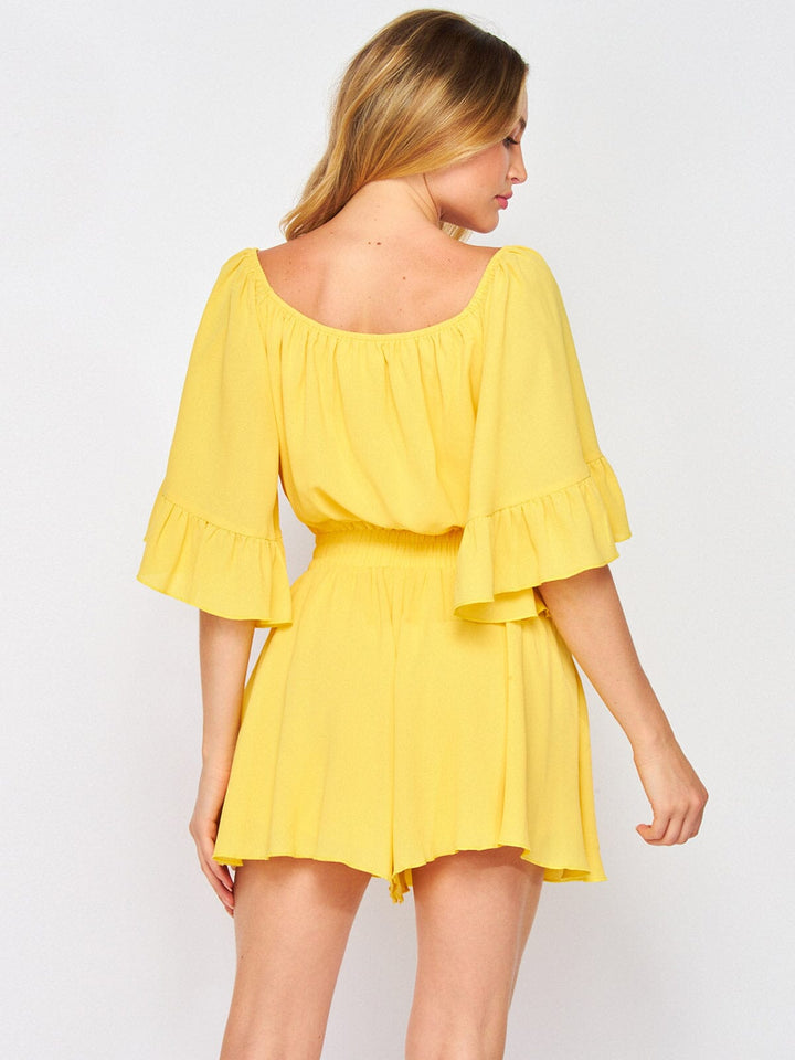 WOMEN'S OFF SHOULDER RUFFLE SLEEVES SMOCK WAIST ROMPER