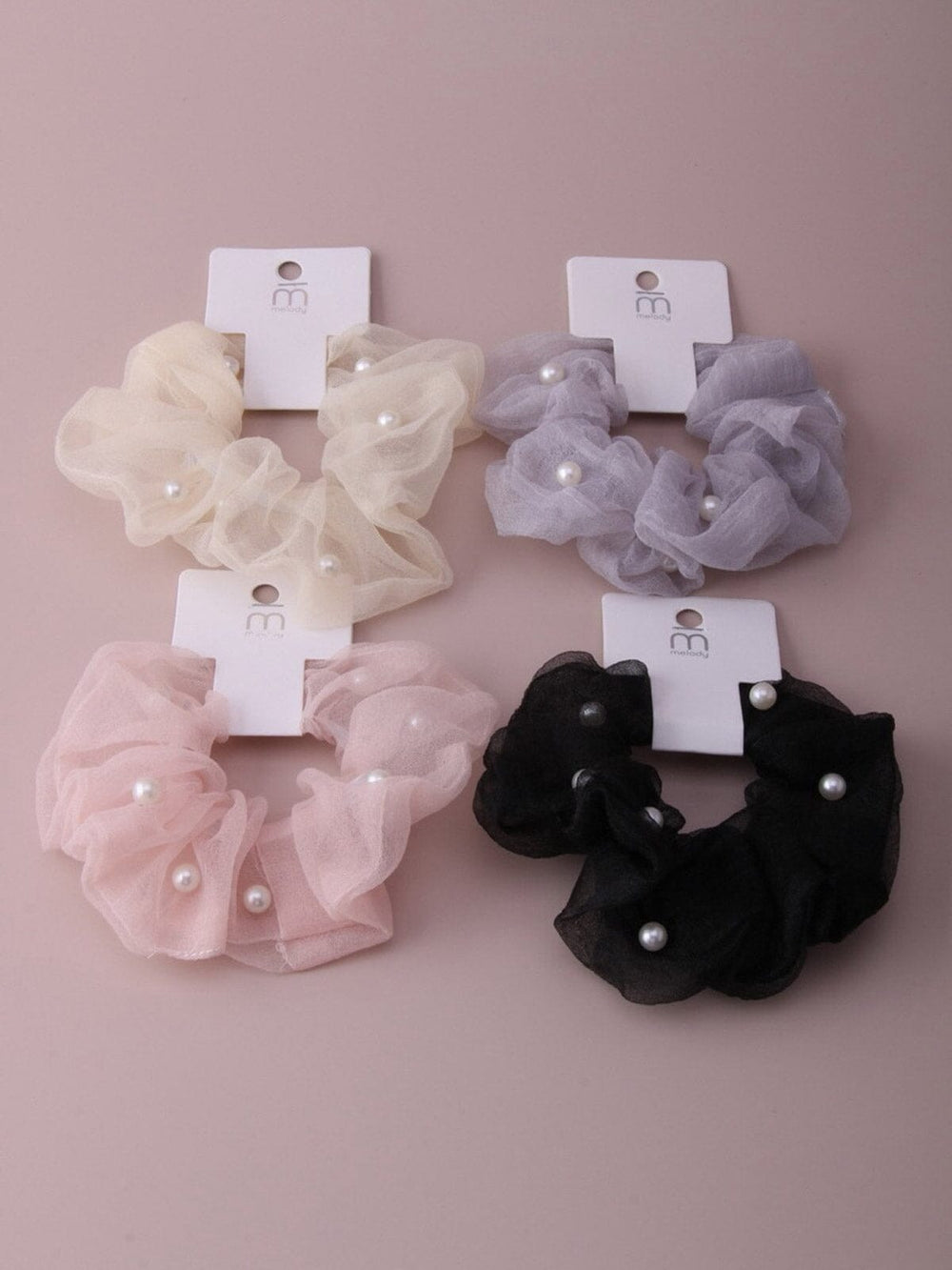FASHION ASSORTED COLORS PEARL SCRUNCHIES