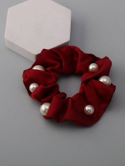 WOMEN'S ASSORTED COLORS PEARL HAIR SCRUNCHIES