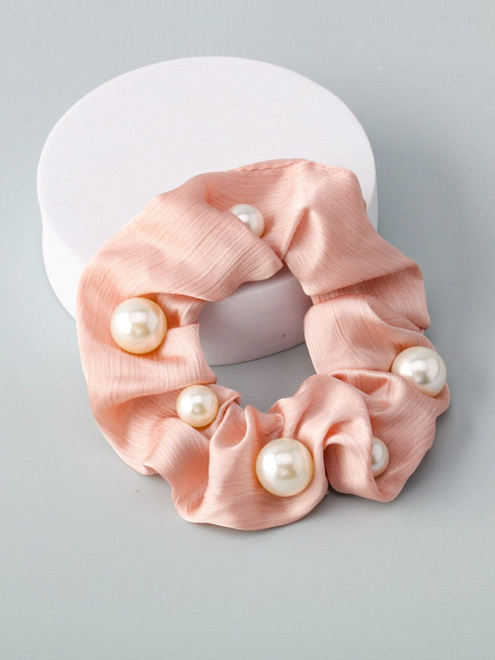WOMEN'S ASSORTED COLORS PEARL HAIR SCRUNCHIES