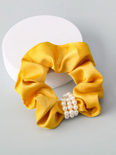 WOMEN'S ASSORTED COLORS PEARL HAIR SCRUNCHIES