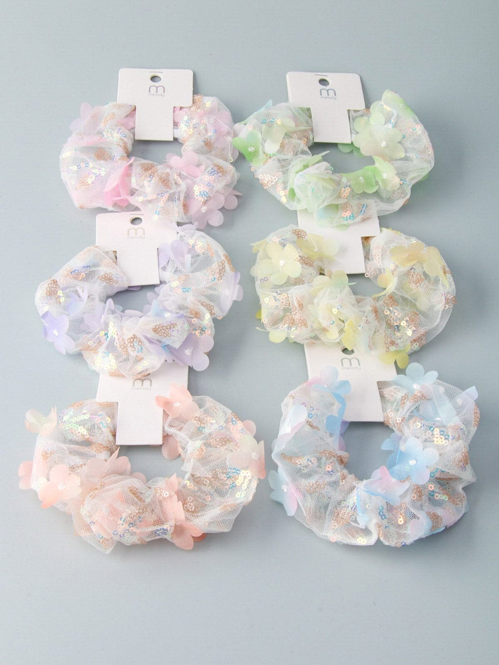 FASHION ASSORTED COLORS FLOWER SEQUINS SCRUNCHIES