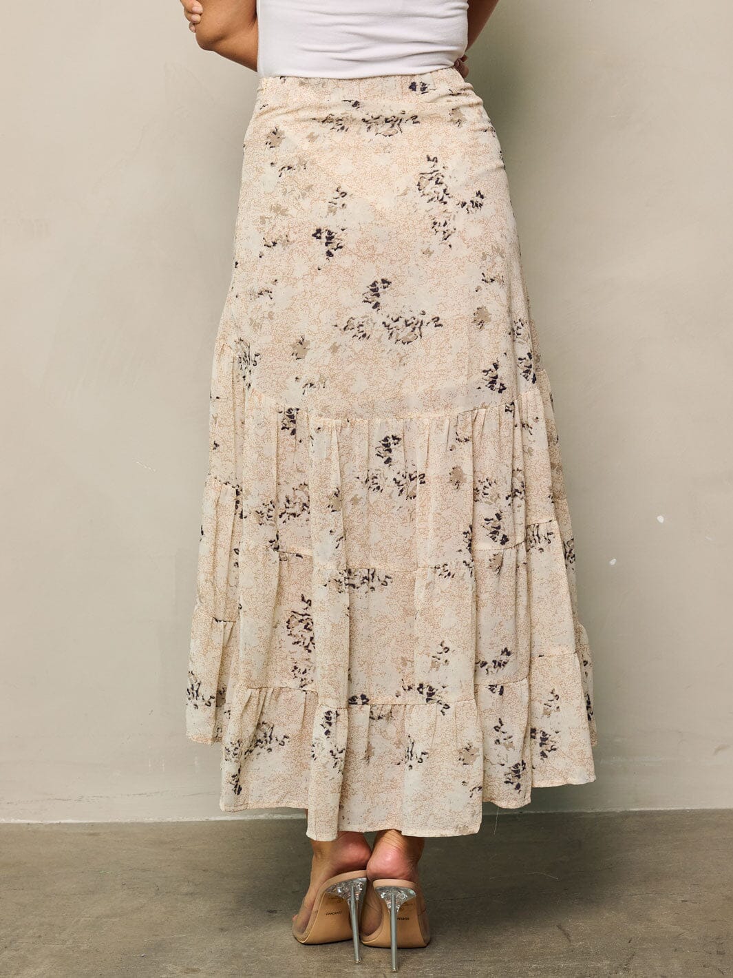 WOMEN'S HIGH-LOW TIERED FLORAL MIDI SKIRT