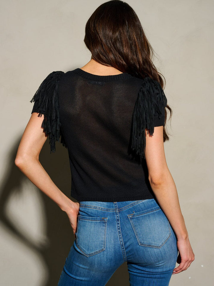 WOMEN'S SHORT FRINGE SLEEVE SOLID BLOUSE TOP