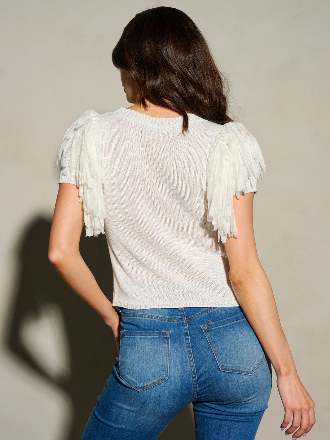 WOMEN'S SHORT FRINGE SLEEVE SOLID BLOUSE TOP
