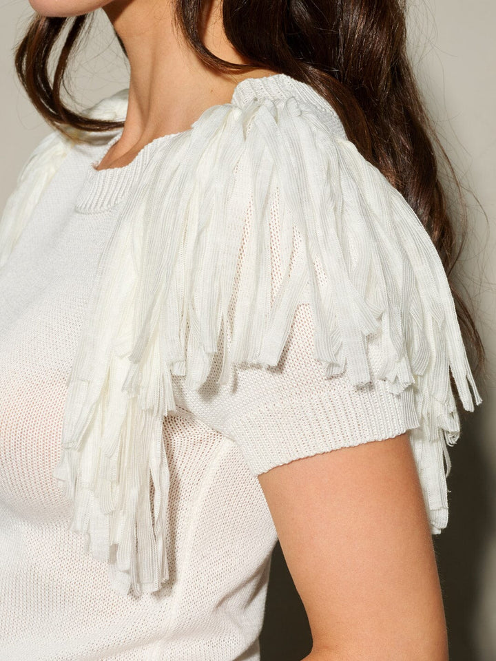WOMEN'S SHORT FRINGE SLEEVE SOLID BLOUSE TOP