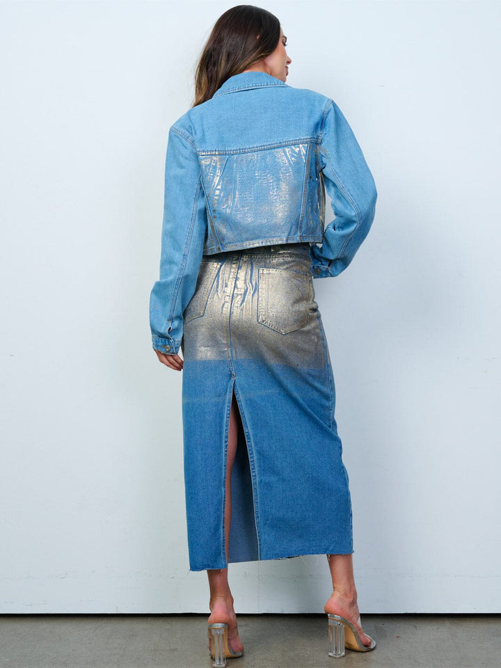 WOMEN'S LONG SLEEVE JACKET & MAXI SKIRT DENIM SHIMMER 2PC. SET