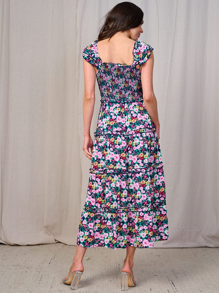 WOMEN'S SLEEVLESS SMOCK TIERED FLORAL MAXI DRESS
