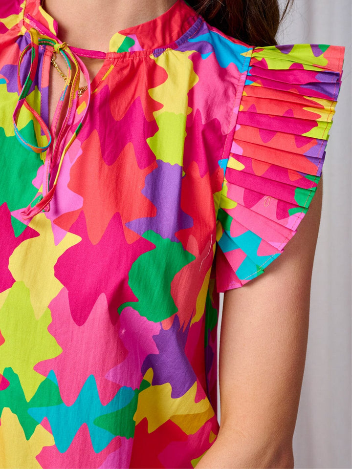WOMEN'S RUFFLE SLEEVE MULTI PRINT TUNIC MINI DRESS