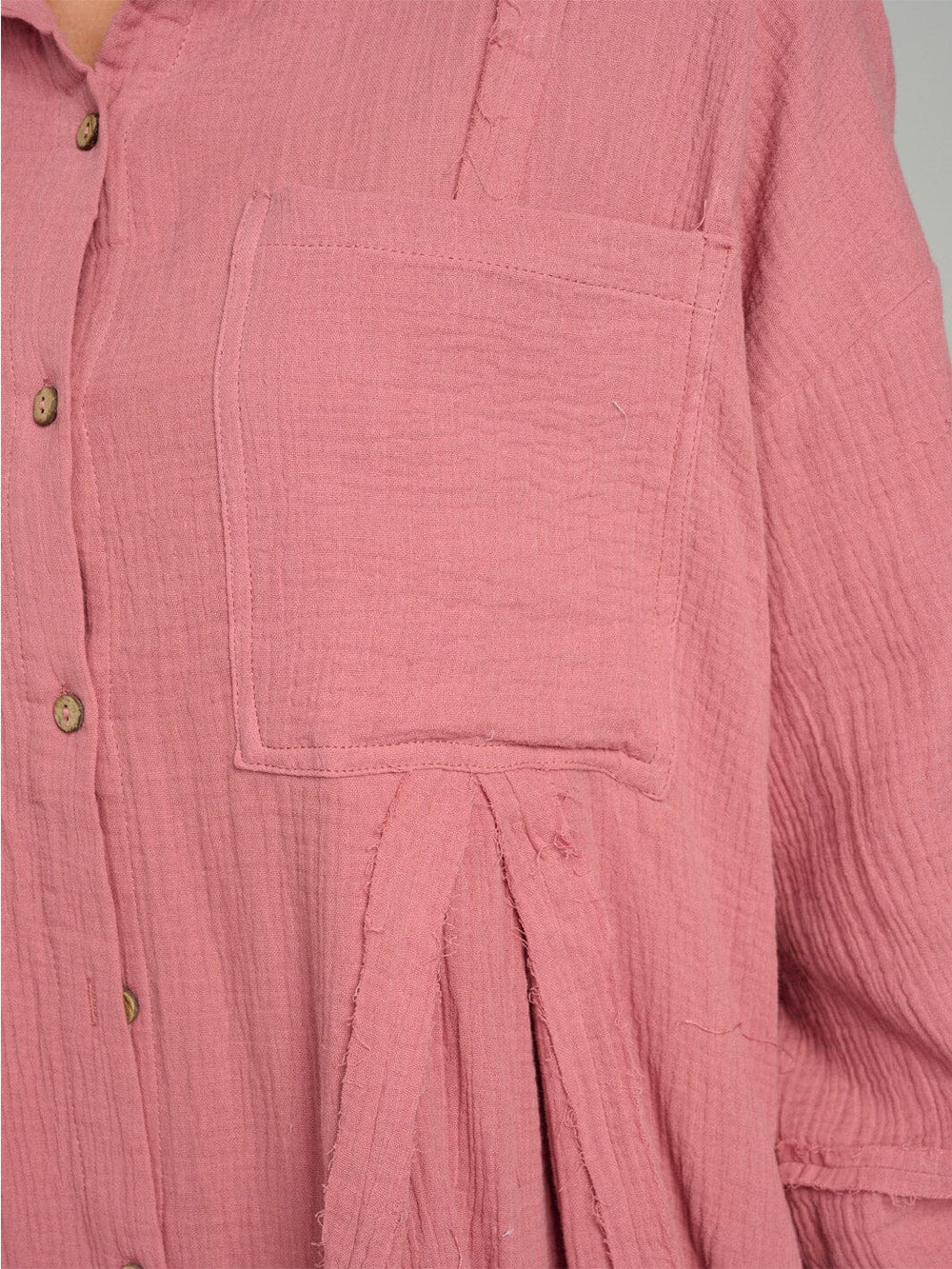 WOMEN'S LONG SLEEVE BUTTON UP FRONT POCKET OVERSIZED TUNIC TOP