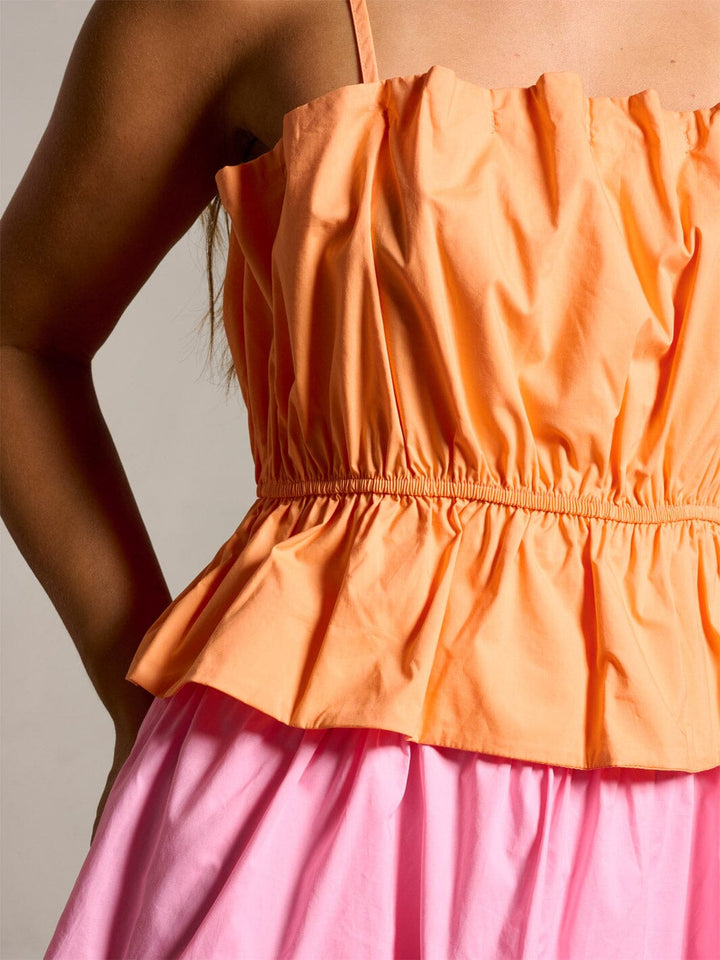 WOMEN'S SLEEVELESS TIERED RUFFLE COLORBLOCK MINI DRESS