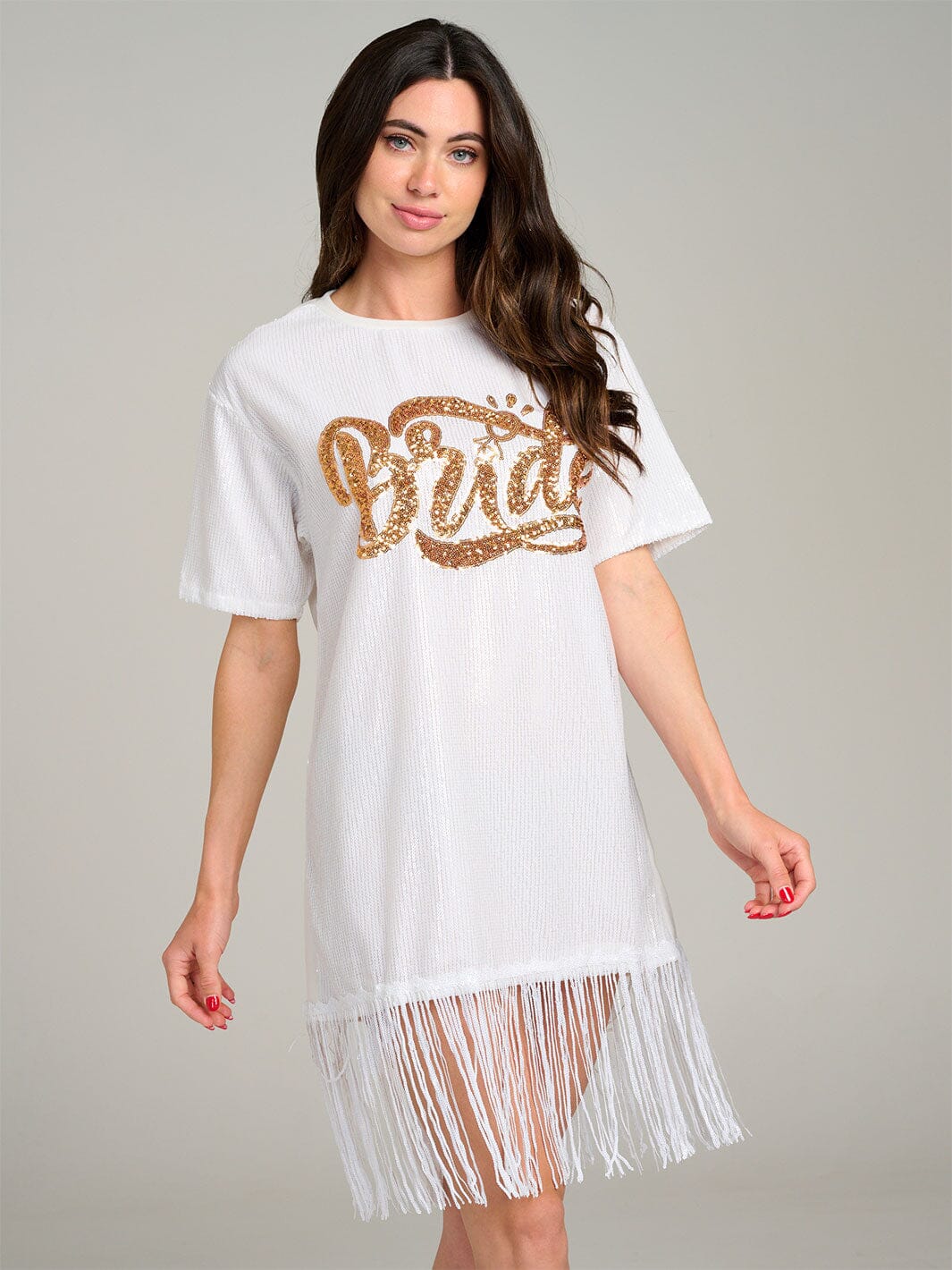 WOMEN'S SHORT SLEEVE FRINGE SEQUINS MINI DRESS
