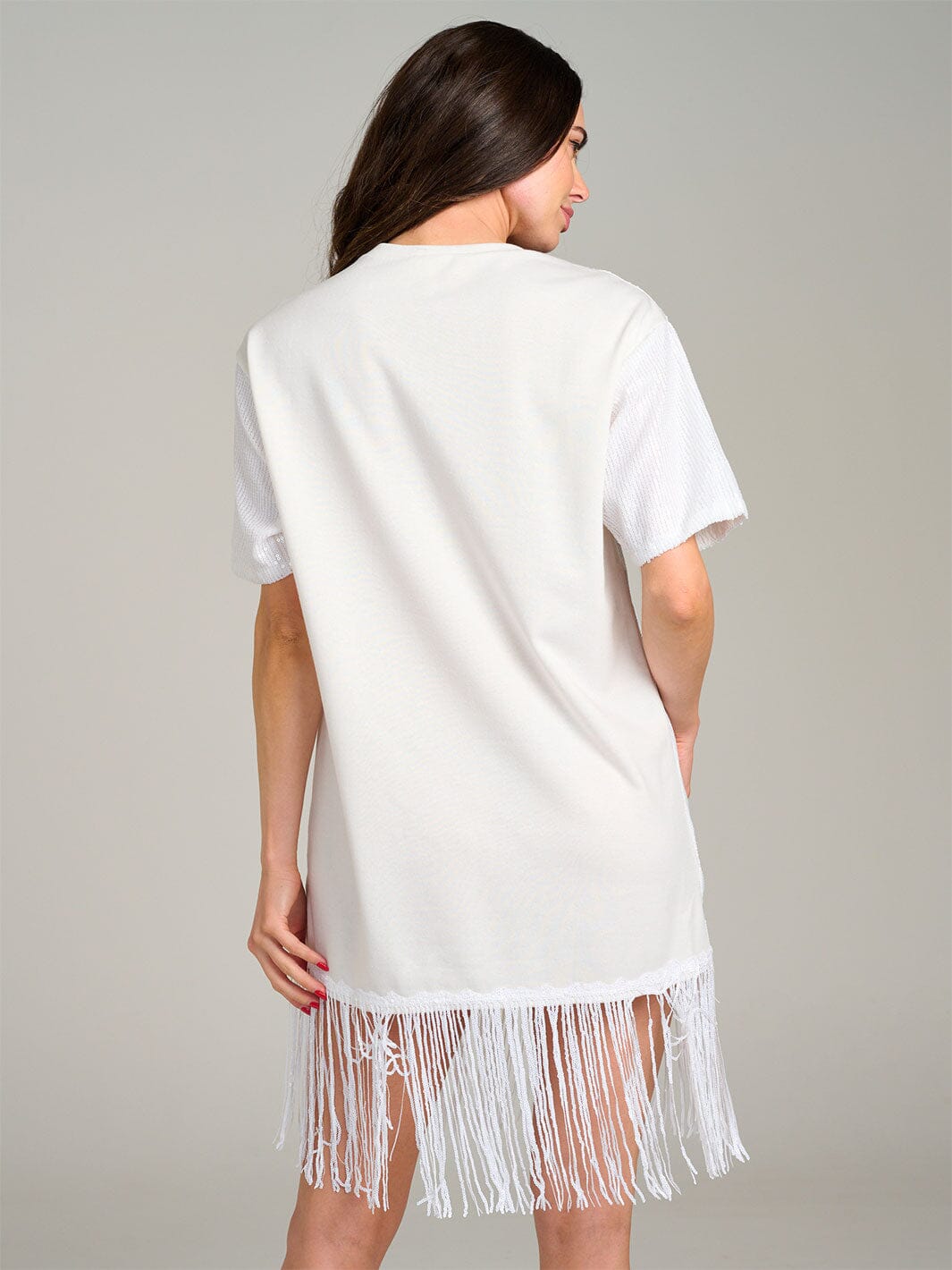 WOMEN'S SHORT SLEEVE FRINGE SEQUINS MINI DRESS