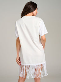WOMEN'S SHORT SLEEVE FRINGE SEQUINS MINI DRESS