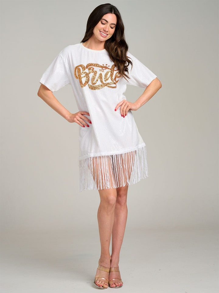 WOMEN'S SHORT SLEEVE FRINGE SEQUINS MINI DRESS