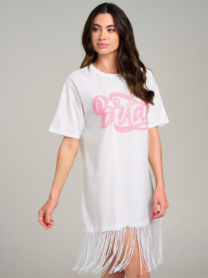 WOMEN'S SHORT SLEEVE FRINGE SEQUINS MINI DRESS