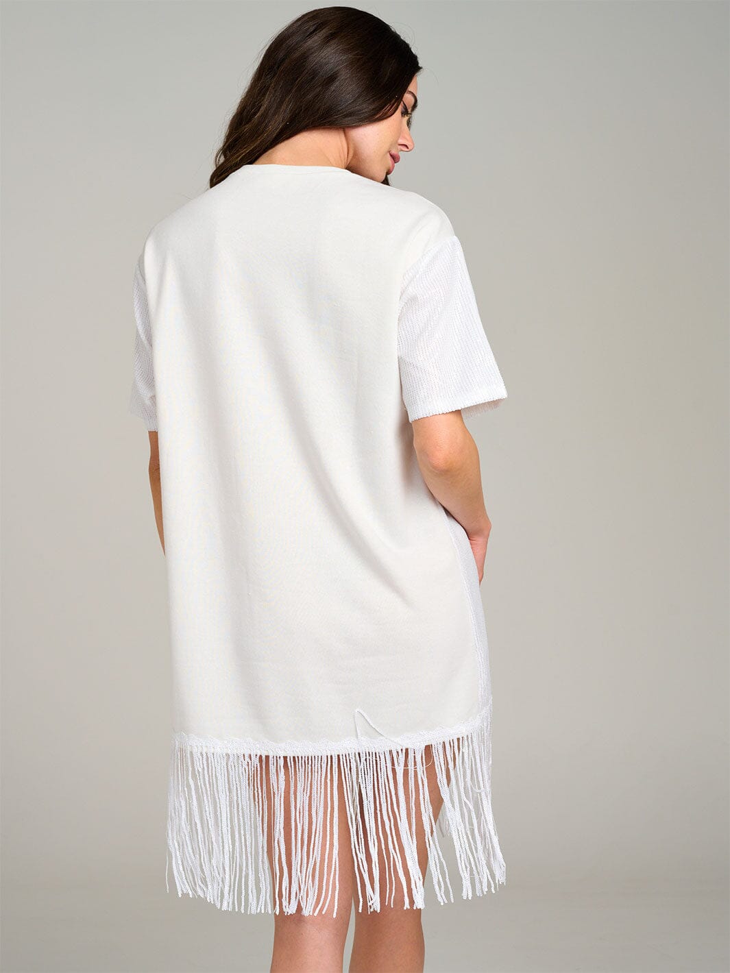 WOMEN'S SHORT SLEEVE FRINGE SEQUINS MINI DRESS