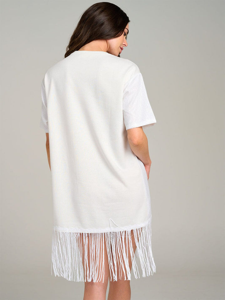 WOMEN'S SHORT SLEEVE FRINGE SEQUINS MINI DRESS