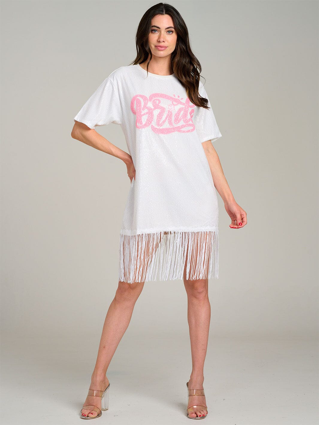 WOMEN'S SHORT SLEEVE FRINGE SEQUINS MINI DRESS