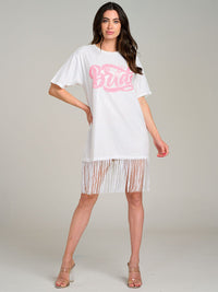 WOMEN'S SHORT SLEEVE FRINGE SEQUINS MINI DRESS