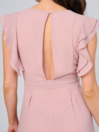WOMEN'S RUFFLE SLEEVE V-NECK SELF TIE OPEN BACK MAXI DRESS