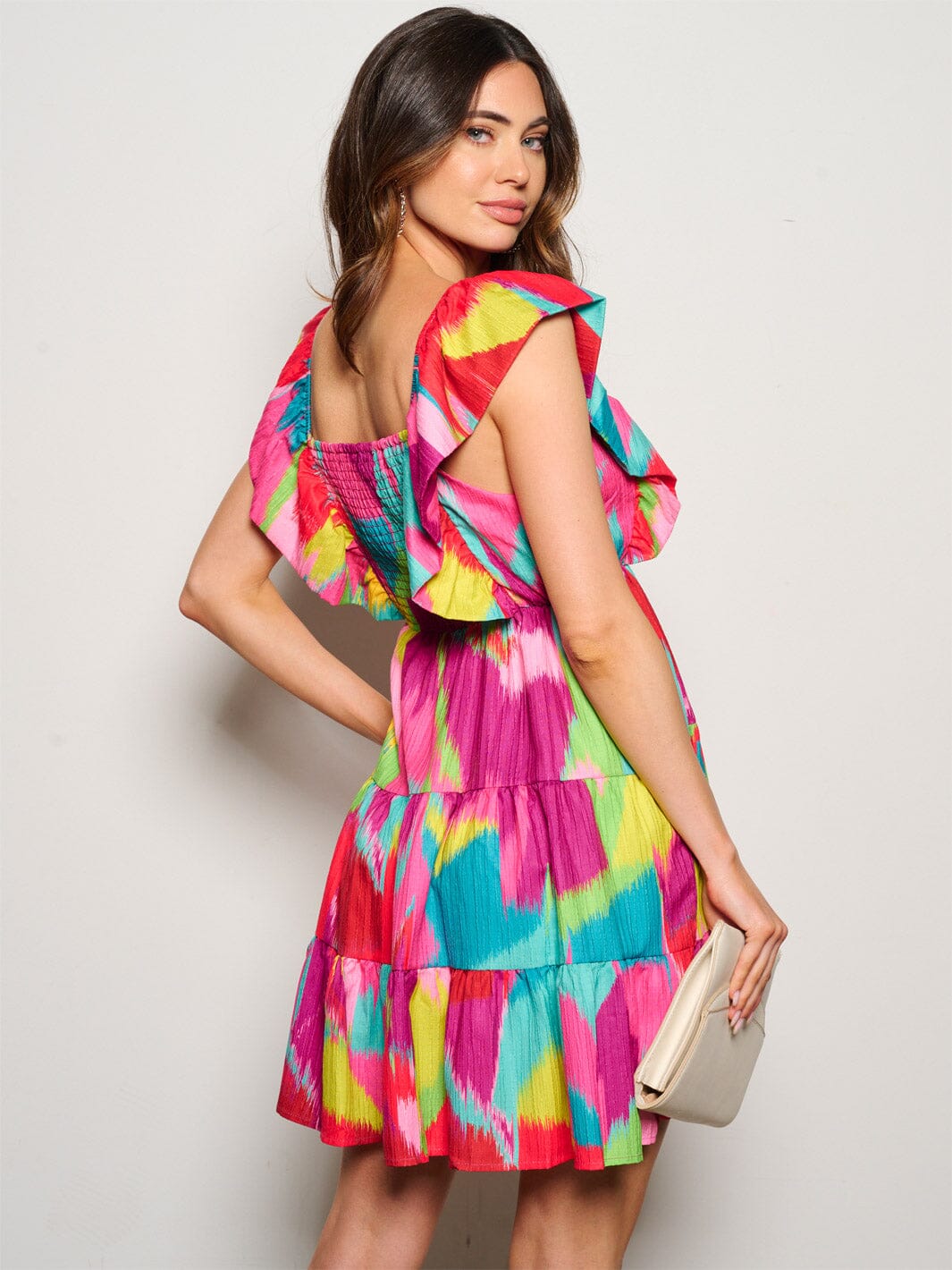 WOMEN'S SLEEVELESS SMOCK PRINTED FIT & FLARE MINI DRESS