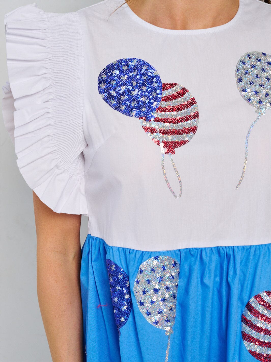 WOMEN'S RUFFLE SLEEVE FRONT POCKETS GRAPHIC SEQUINS COLORBLOCK MINI DRESS