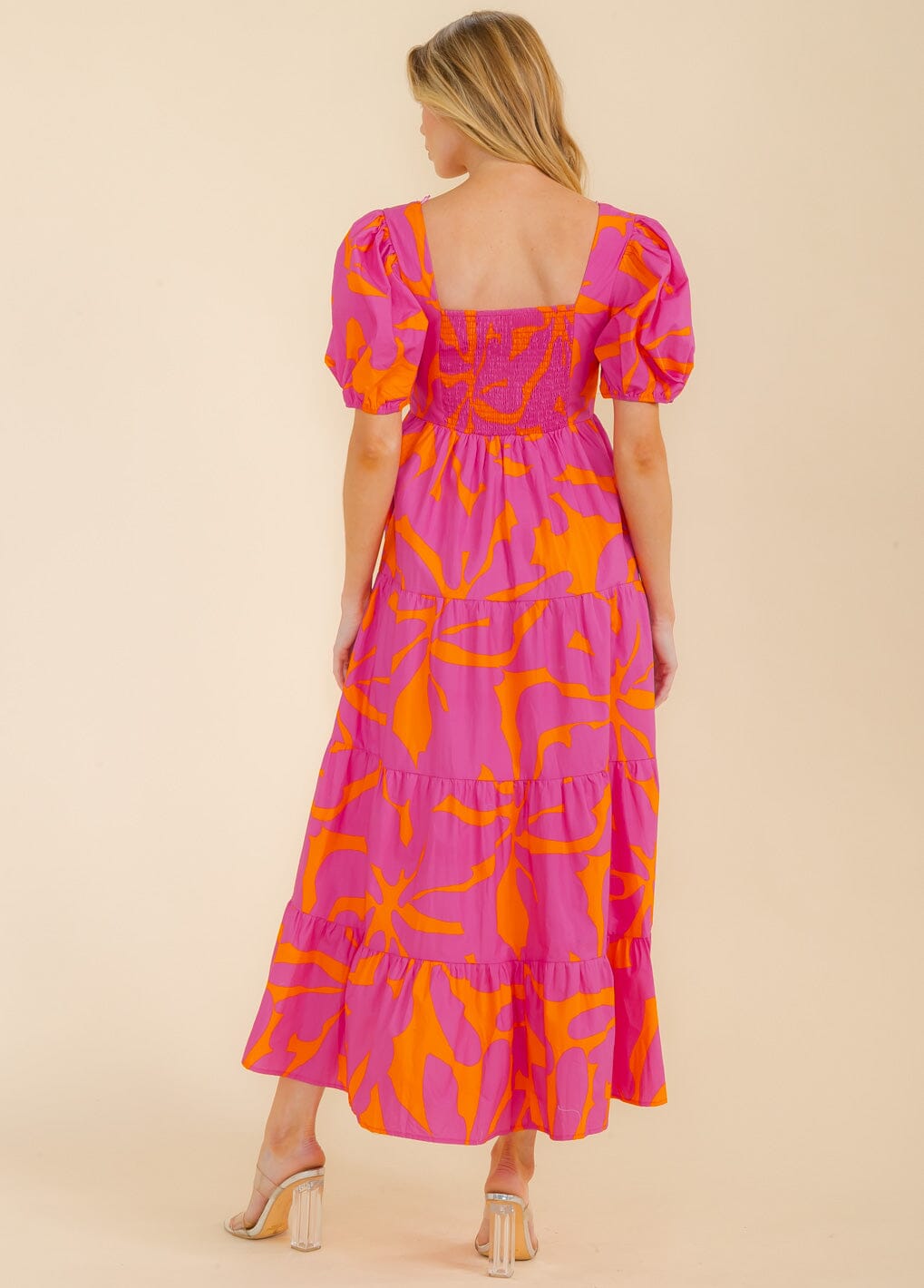 WOMEN'S SHORT SLEEVE BUTTON UP FRONT POCKETS FLORAL MAXI DRESS