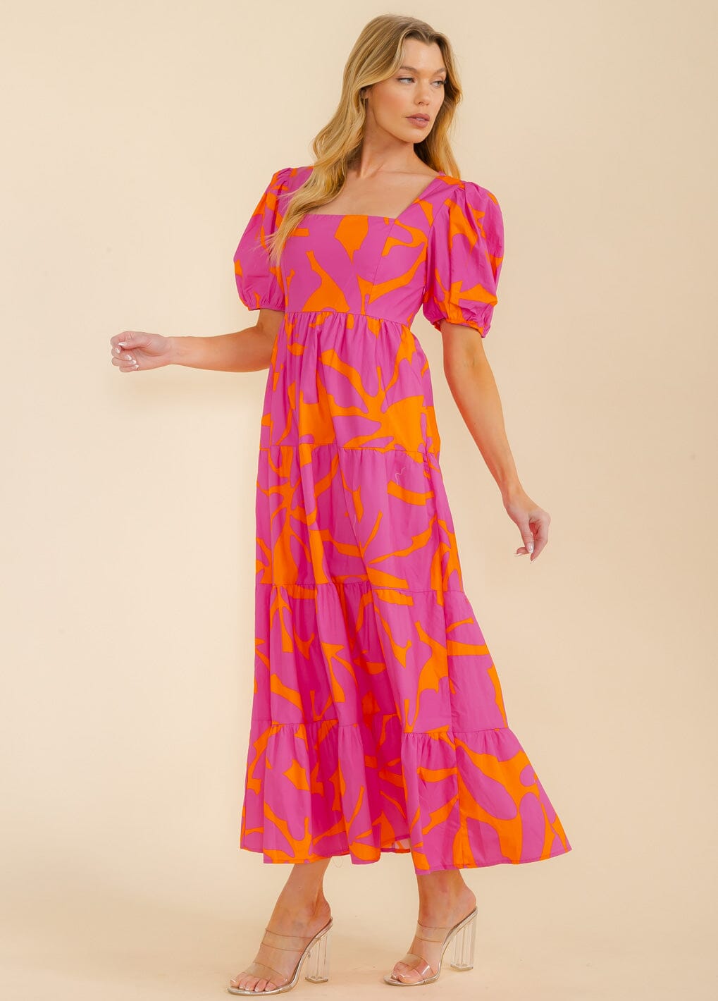 WOMEN'S SHORT SLEEVE BUTTON UP FRONT POCKETS FLORAL MAXI DRESS