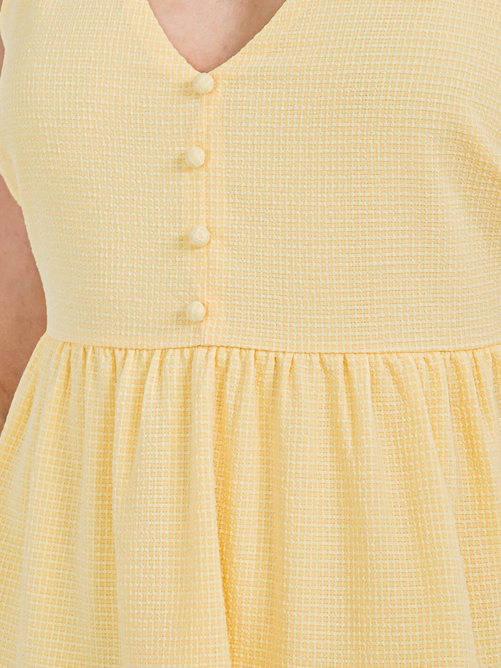 WOMEN'S SLEEVELESS V-NECK TIERED RUFFLE MINI DRESS