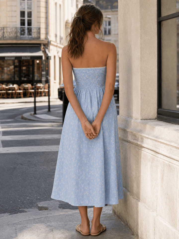 WOMEN'S SLEEVELESS LACE TRIM DETAILEDFLORAL STITCHED MIDI DRESS