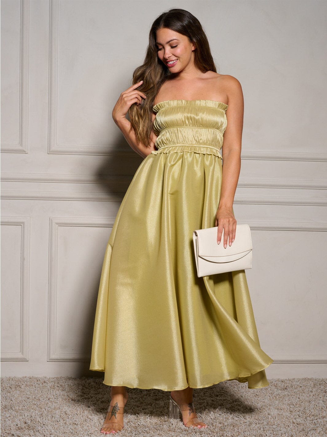 WOMEN'S SLEEVELESS SMOCK FIT & FLARE MAXI DRESS