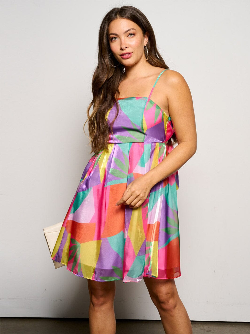 WOMEN'S SLEEVELESS BACK TIE MULTI PRINT FIT & FLARE MINI DRESS
