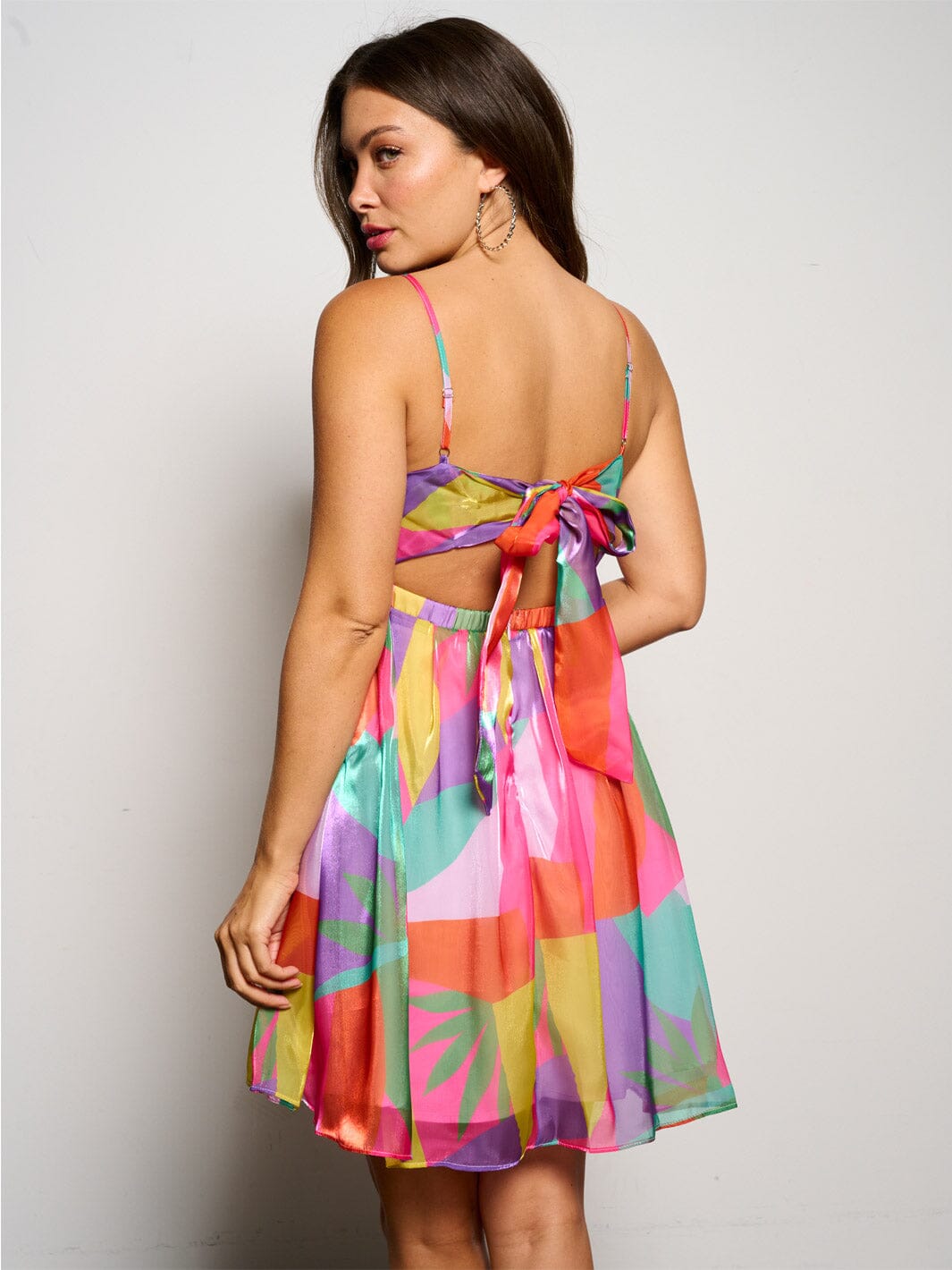 WOMEN'S SLEEVELESS BACK TIE MULTI PRINT FIT & FLARE MINI DRESS