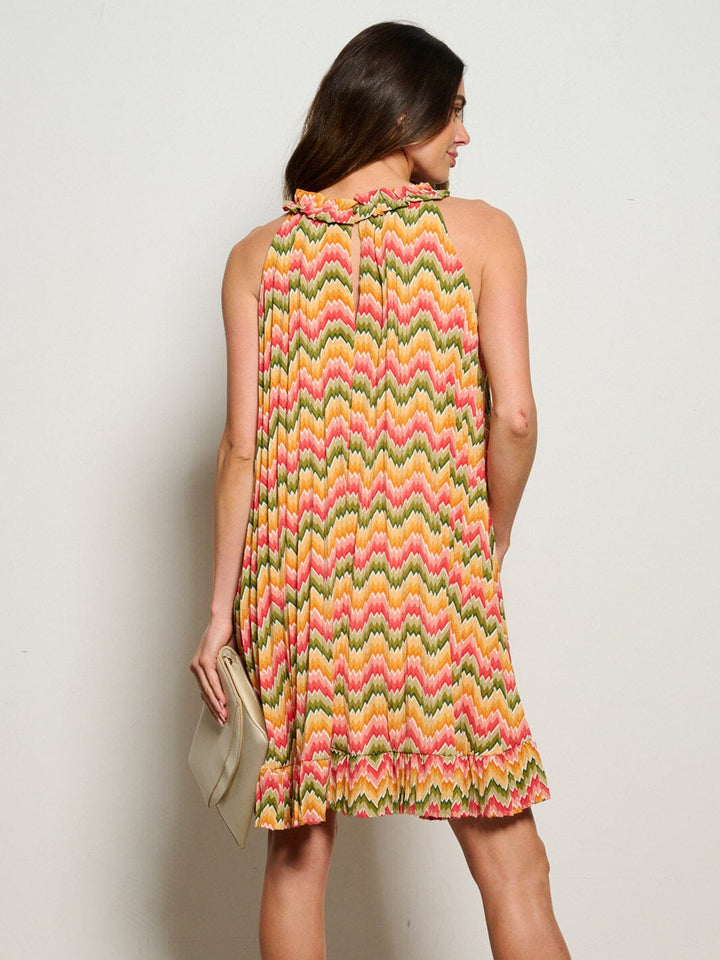 WOMEN'S SLEEVELESS HALTER NECK MULTI PRINT TUNIC MINI DRESS