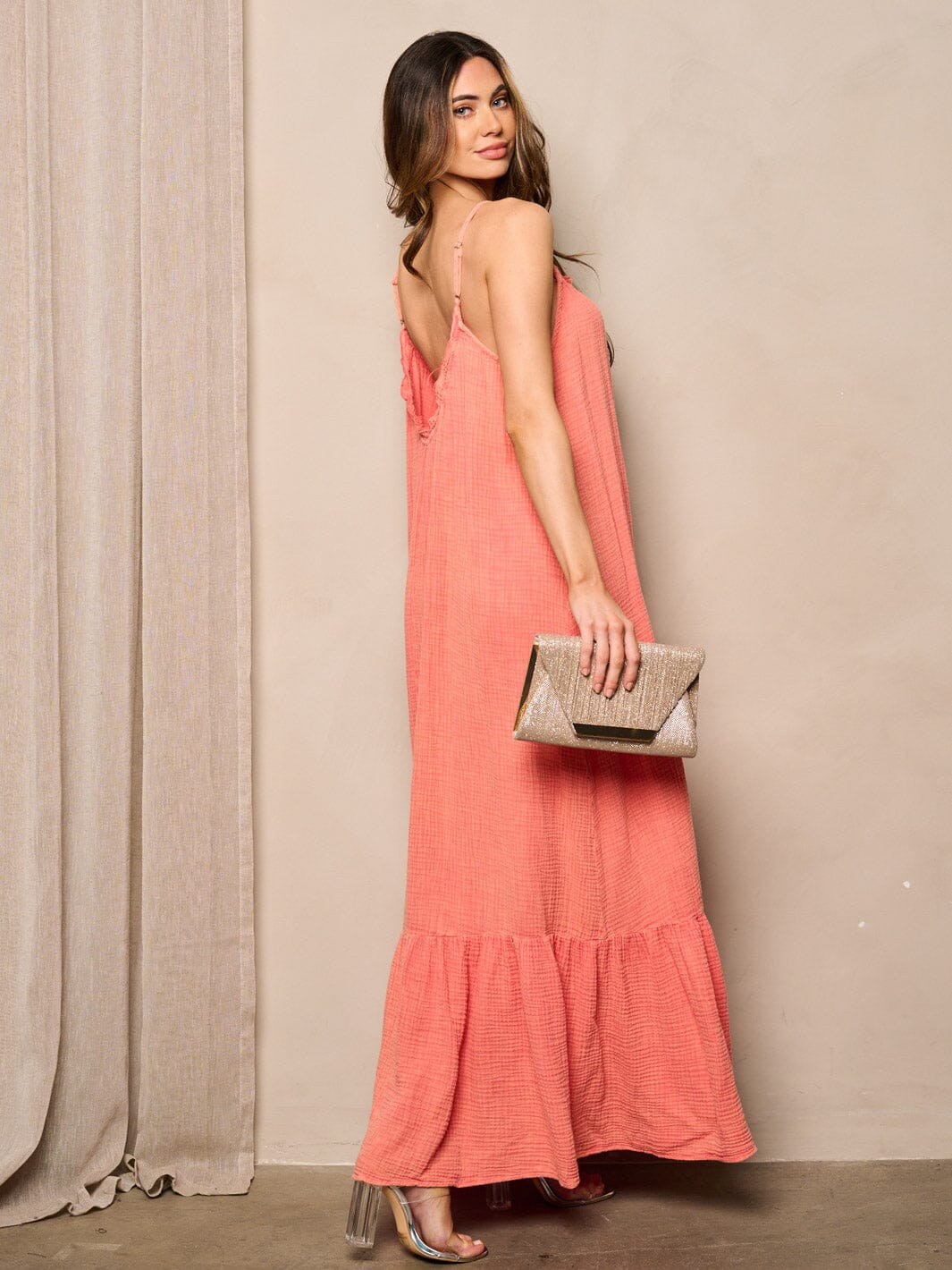 WOMEN'S SLEEVELESS TUNIC TIERED WASHED MAXI DRESS