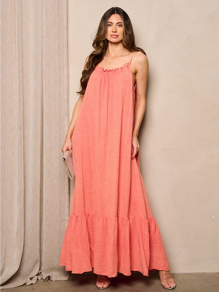 WOMEN'S SLEEVELESS TUNIC TIERED WASHED MAXI DRESS