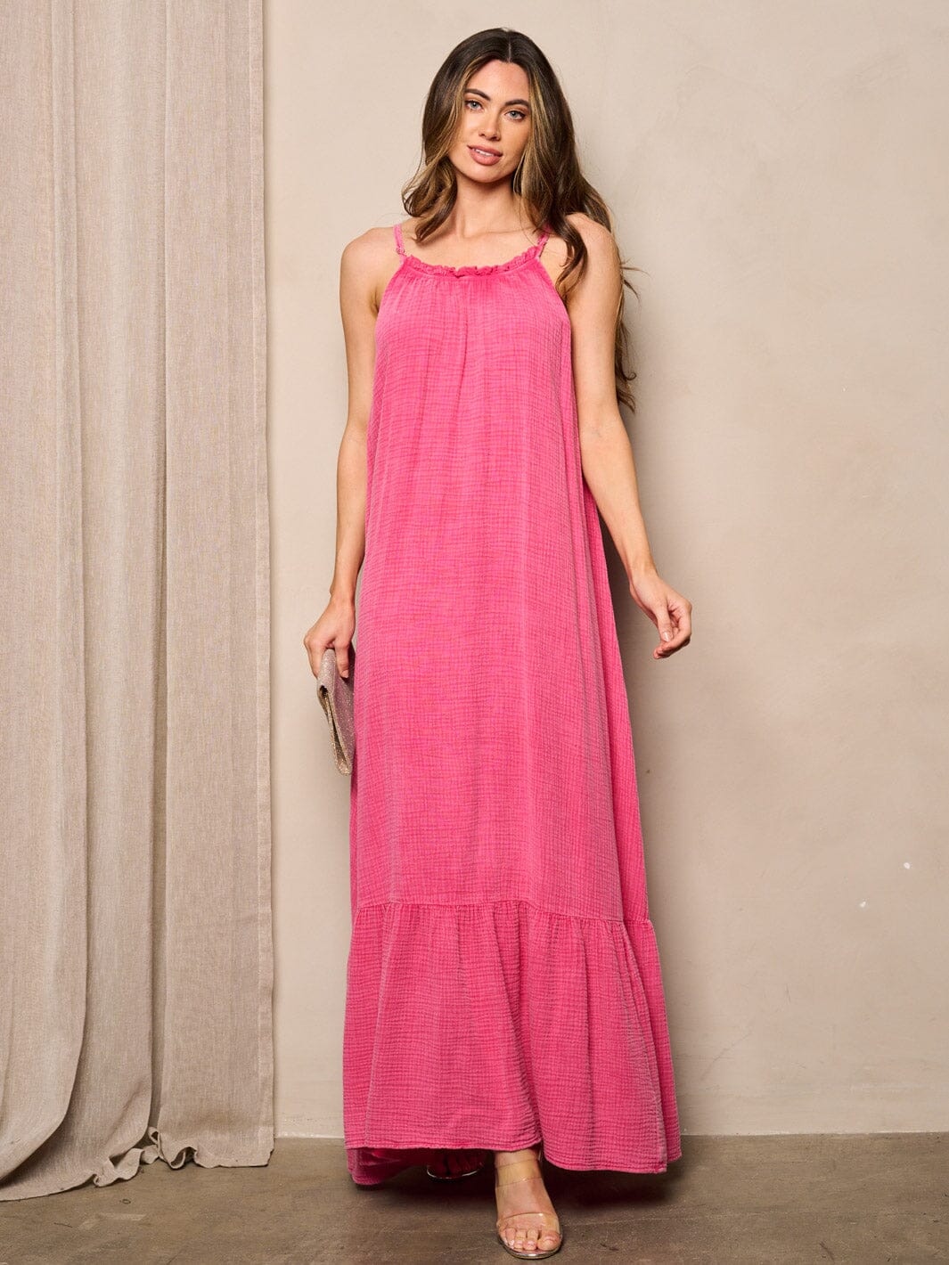 WOMEN'S SLEEVELESS TUNIC TIERED WASHED MAXI DRESS