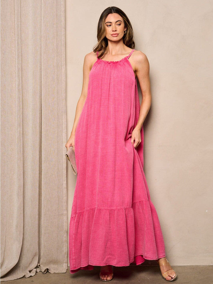 WOMEN'S SLEEVELESS TUNIC TIERED WASHED MAXI DRESS