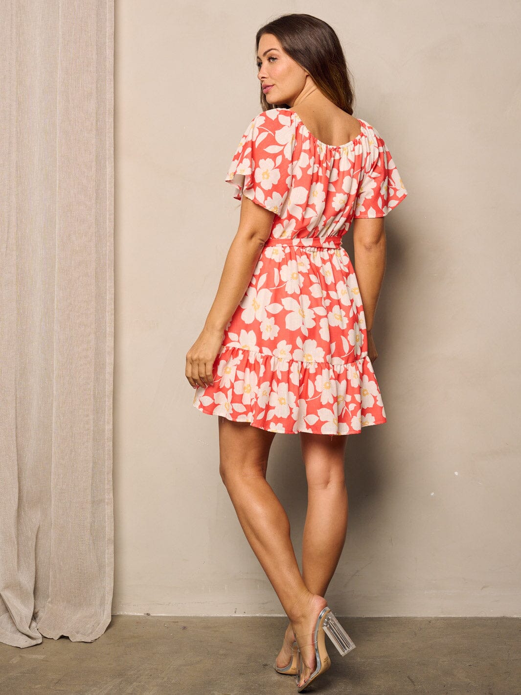 WOMEN'S SHORT SLEEVE SQUARE NECK TUNIC FLORAL MINI DRESS