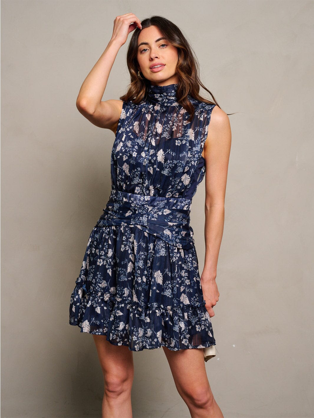 WOMEN'S SLEEVELESS TURTLE NECK FLORAL MINI DRESS