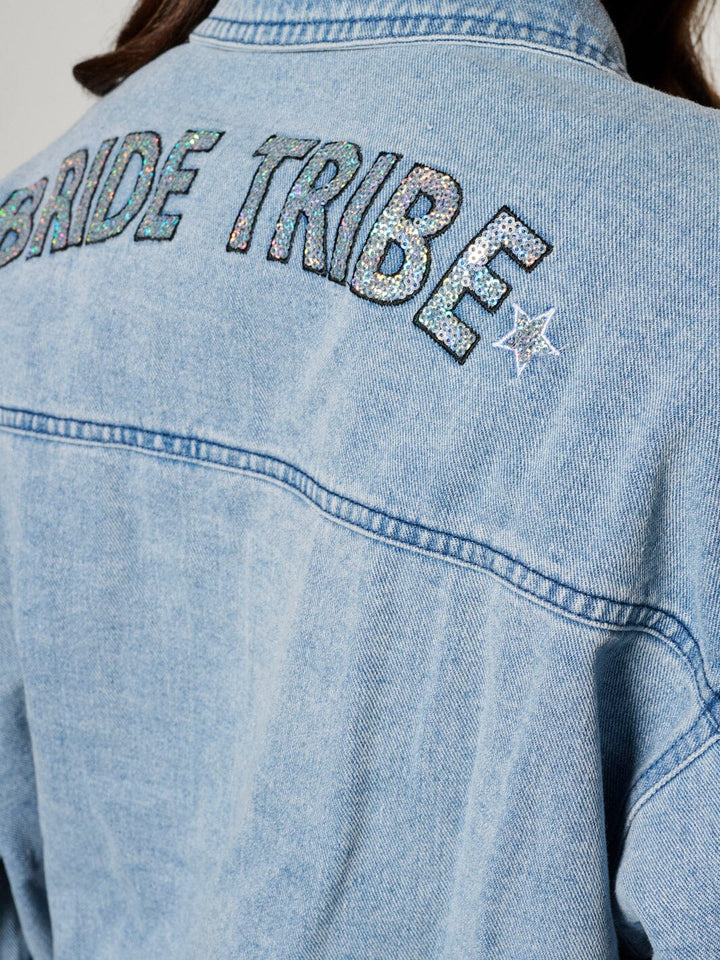 WOMEN'S LONG SLEEVE BUTTON CLOSURE STUDS GRAPHIC DENIM JACKET